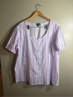 Soft Focus Lavender Stripe Cotton Peplum Blouse Plus Size 20W Cottagecore